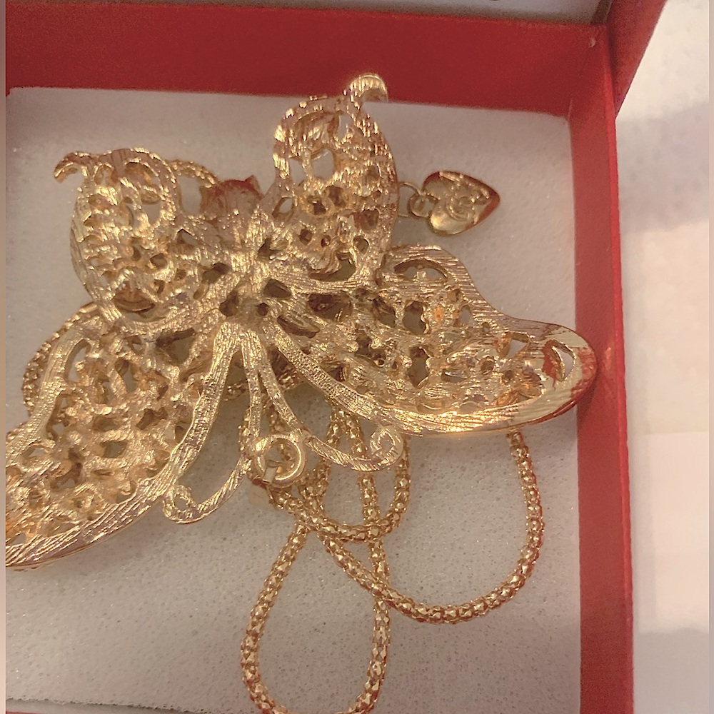 Betsey Johnson Colorful Butterfly pink gold Necklace cz Rhinestone NEW 18"-22" - Picture 4 of 12